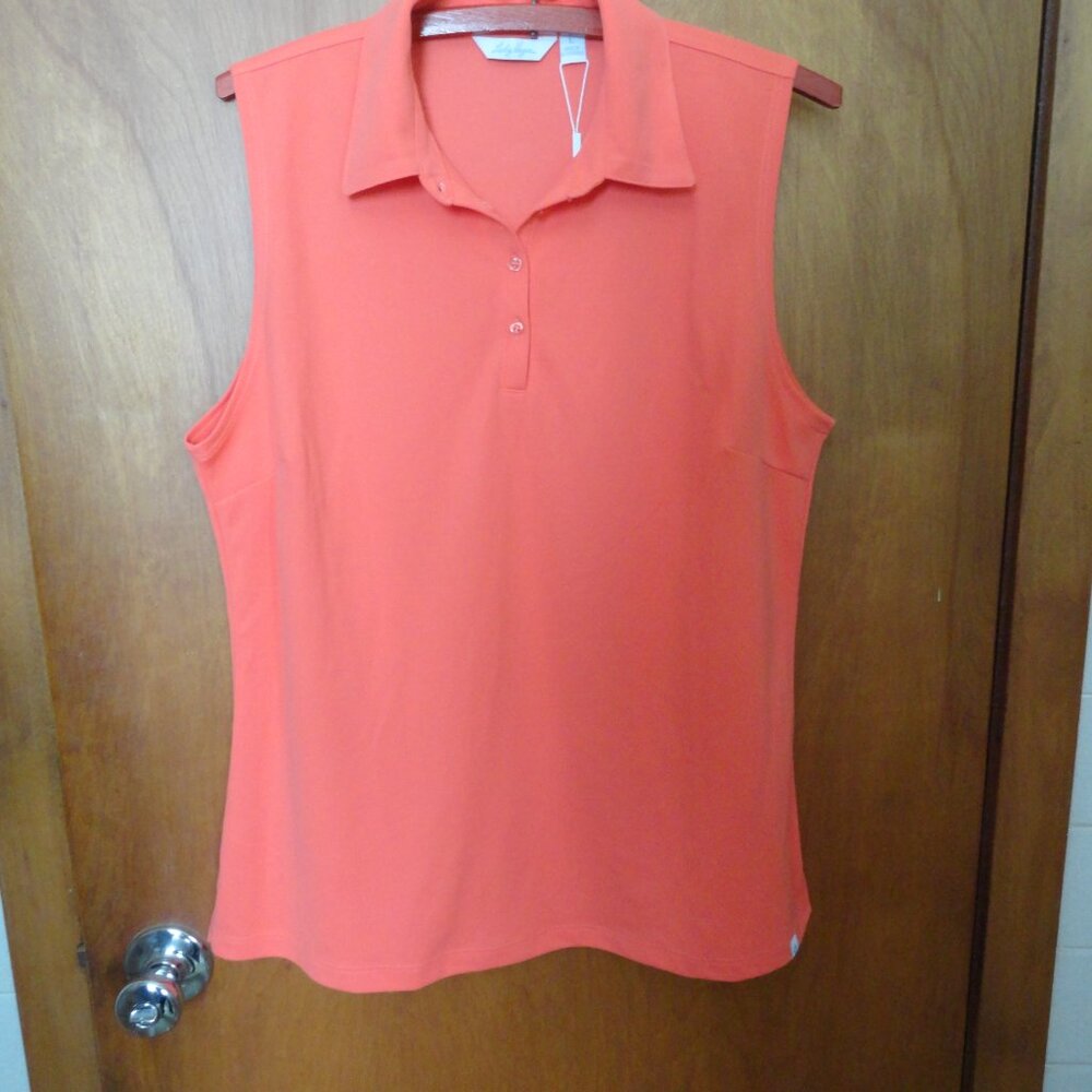 NEW Lady Hagen Large pink sleeveless polo golf shirt pink orange grapefruit